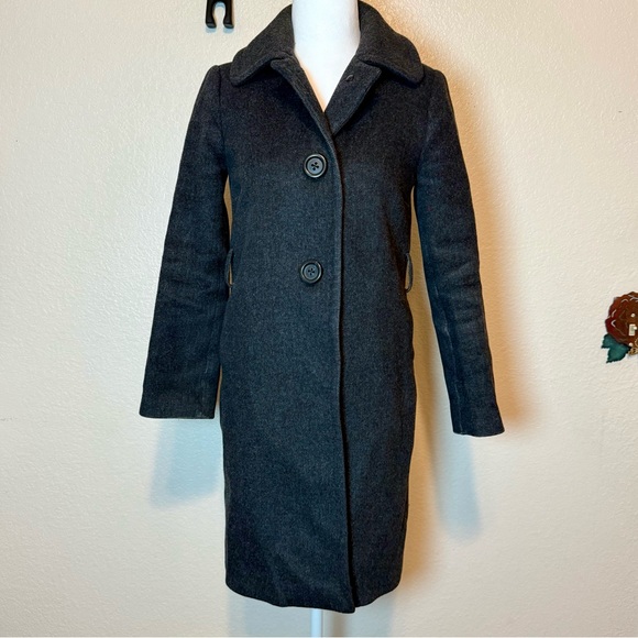 J. Crew Cashmere & Wool Harriet Plum Pea Coat Charcoal Gray Size 0 Petite - Picture 15 of 15